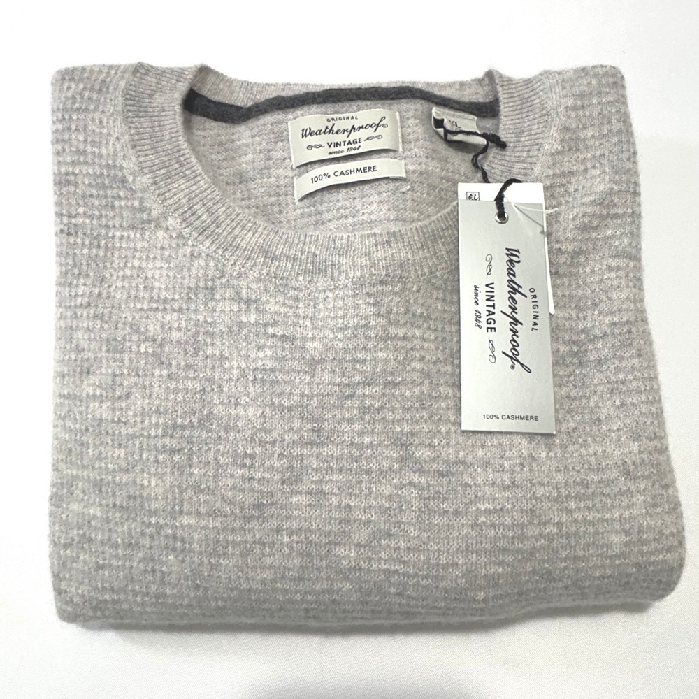 Weatherproof Vintage Mens 100% Cashmere Crewneck Sweater Gray XL NWT